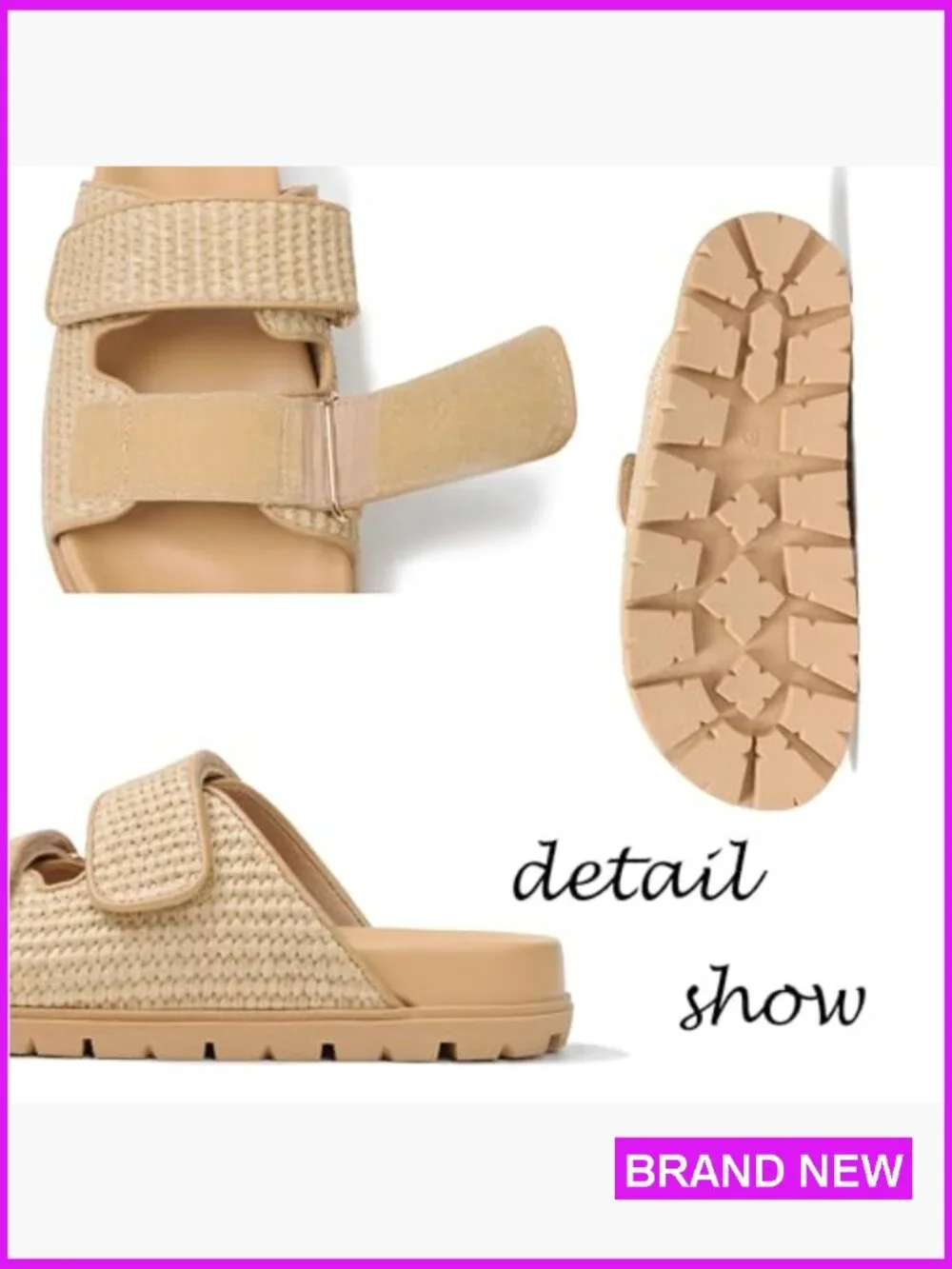 Woven Espadrille Slide Sandals Hook and Loop Slip-on Flat Beach Sandals